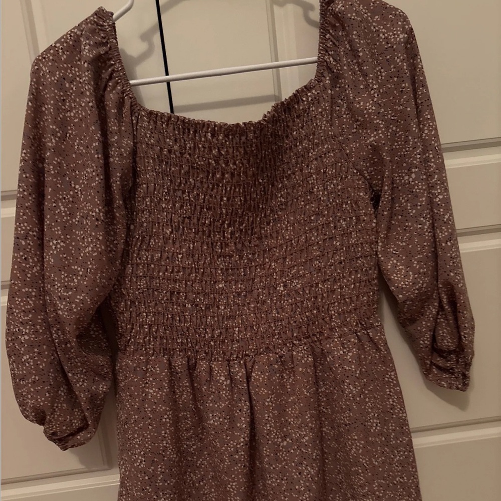 Brown Smocked Long Sleeve Top